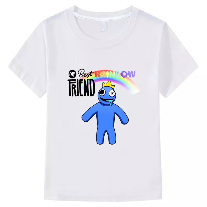 男の子と女の子のための半袖Tシャツ,綿100%,虹のプリント,漫画,高品質,夏