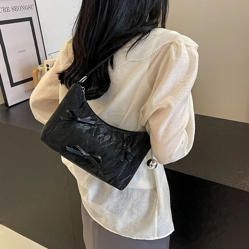 Petit sac à bandoulière en cuir PU avec poignée courte pour femme, sacs à main design, sac initié, sacs à main avec nœud, mignon, 2024