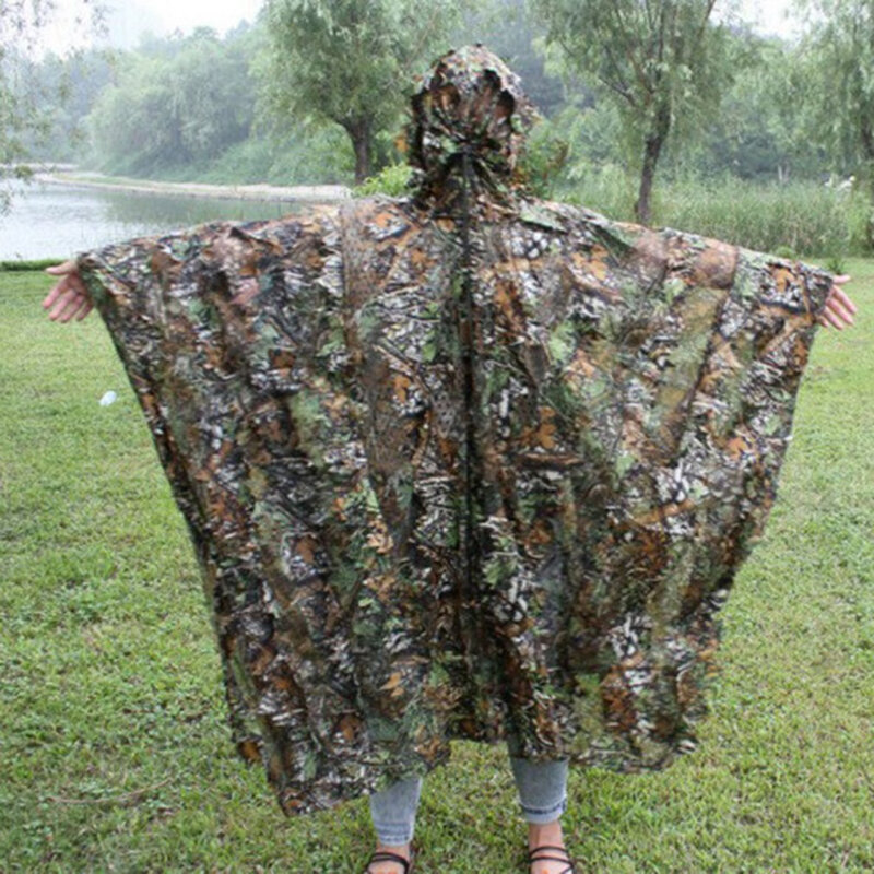 Levensechte 3d Bladeren Camouflage Poncho Mantel Stealth Pakken Outdoor Woodland Cs Game Kleding Voor De Jacht Schieten Vogels Kijken Set