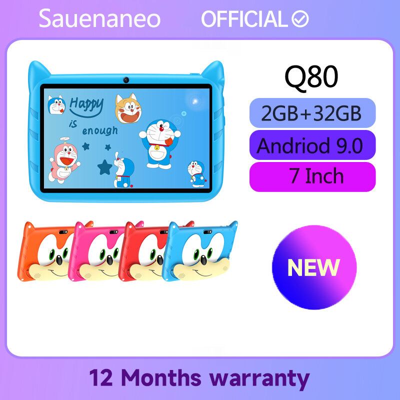 Q80 Sauenane 저렴한 어린이 태블릿, 쿼드 코어, 안드로이드 9.0, 어린이 선물, 5G 와이파이 태블릿 PC, 2GB, 32GB 탭, 7 인치