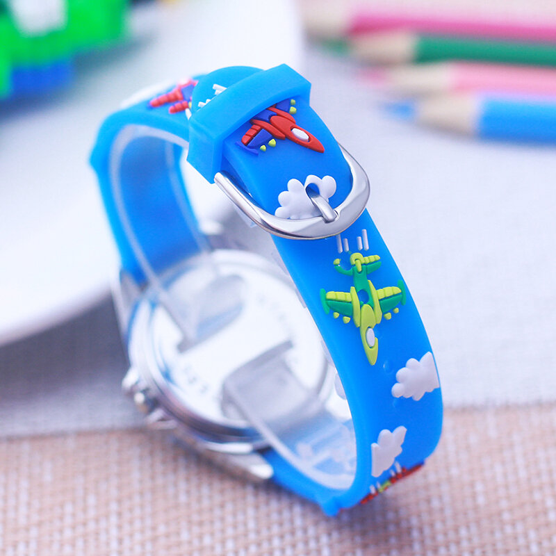 Boys Girls Little Kids Cool Cartoon Plane Helicopter Silicone Strap Wrist Watches For Students Children Learn Time Holiday Gifts
