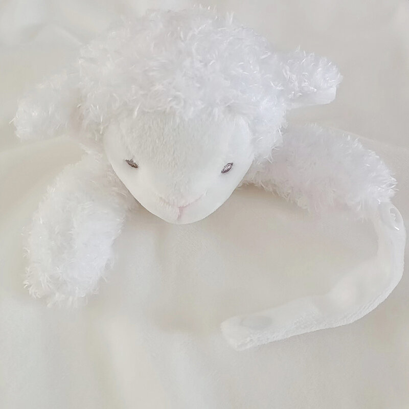 Baby Lamb Sheep Pacifier Holder White Plush Security Blanket 14inch Newborn Boy Girl Sleeping Comforter Pacifier Clips