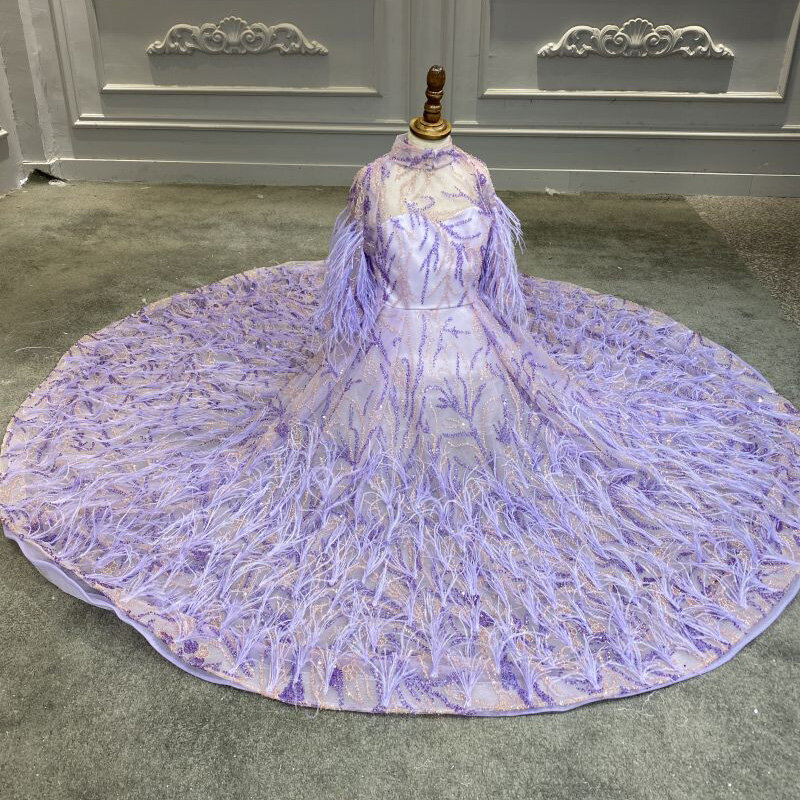 Children's purple exquisite embroidered fur-trimmed skirt