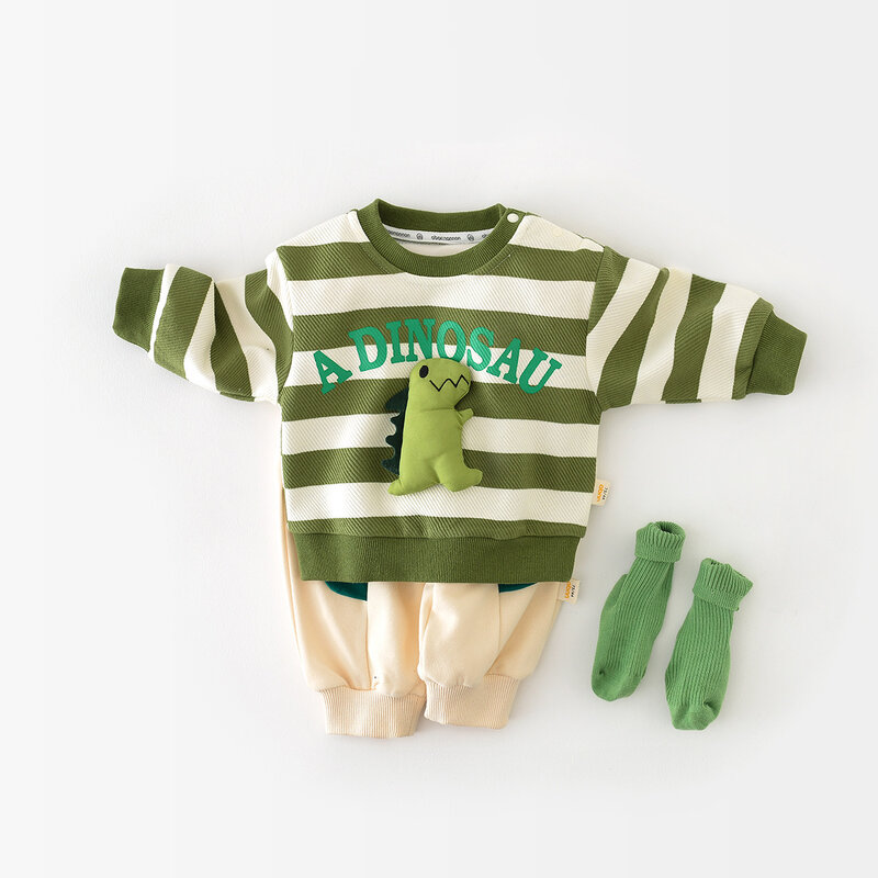 Moletom e calças Dinosaur Doll para bebê recém-nascido, terno de criança, moletom de mangas compridas, terno infantil, outono, primavera, 2 peças