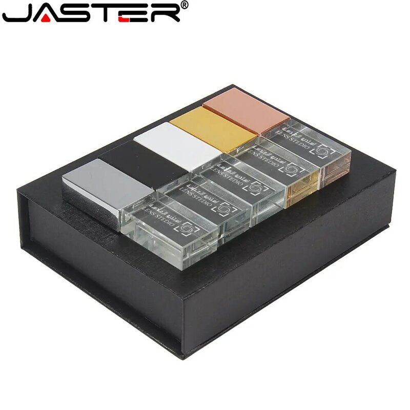 JASTER Crystal Pen drive 128GB Free 3D Laser Engraving USB 2.0 Flash Drive 64GB 32GB Memory Stick Creative Business gift U disk