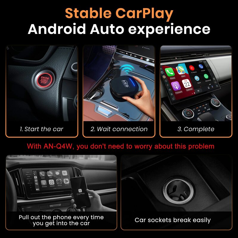 Adaptador CarPlay Sem Fio Automático, MMB, AI Box, Atualização SIM, TF, QCM6225, 8-Core, Android 13.0, 2.4 plus 5G, GPS, 8G + 128G, 2024