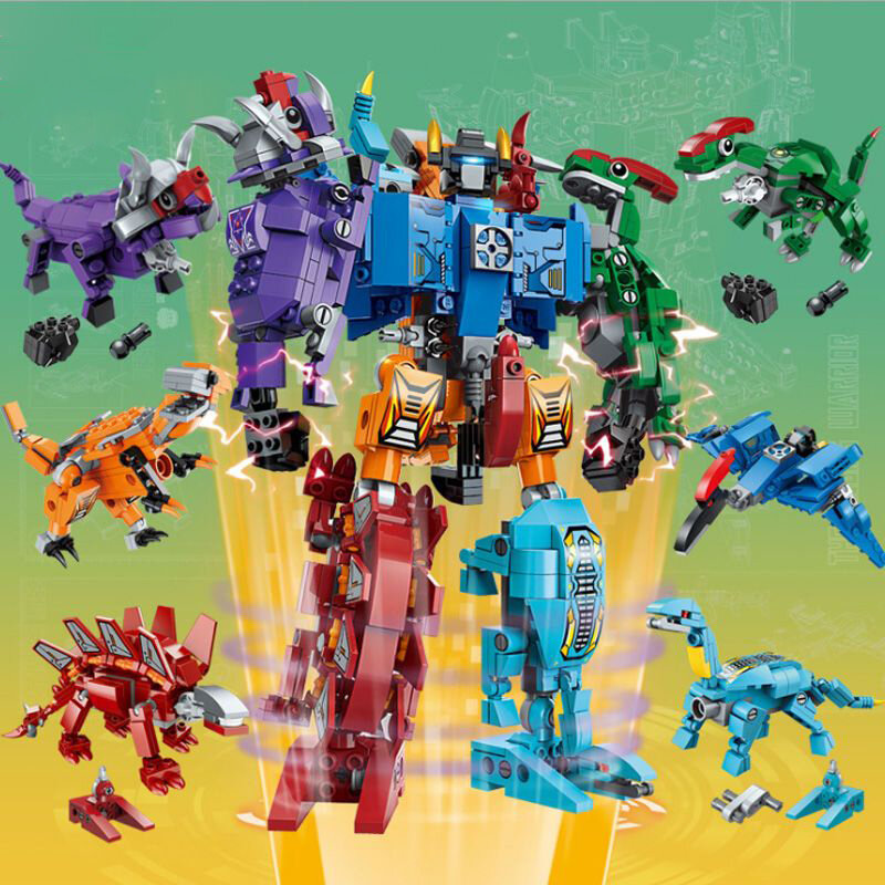 Transforming Robot Mecha Building Blocks, Dinosaur World, Mech Model, Assembly Bricks, Kids Toys, Boys' Birthday Gifts, 6in 1