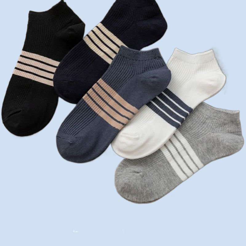 Chaussettes basses respirantes à rayures grises pour hommes, chaussettes courtes, bouche peu profonde, mince, sport, été, noir, blanc, 5 paires