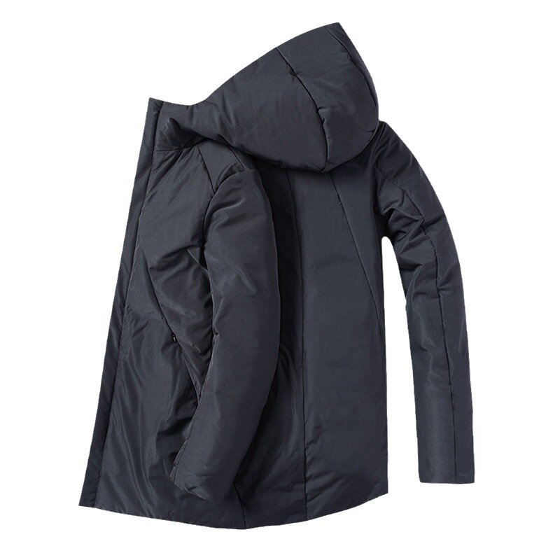 Jaket bertudung untuk pria, jaket tebal warna polos hangat bebek bawah musim dingin, jaket serbaguna bertudung untuk pria