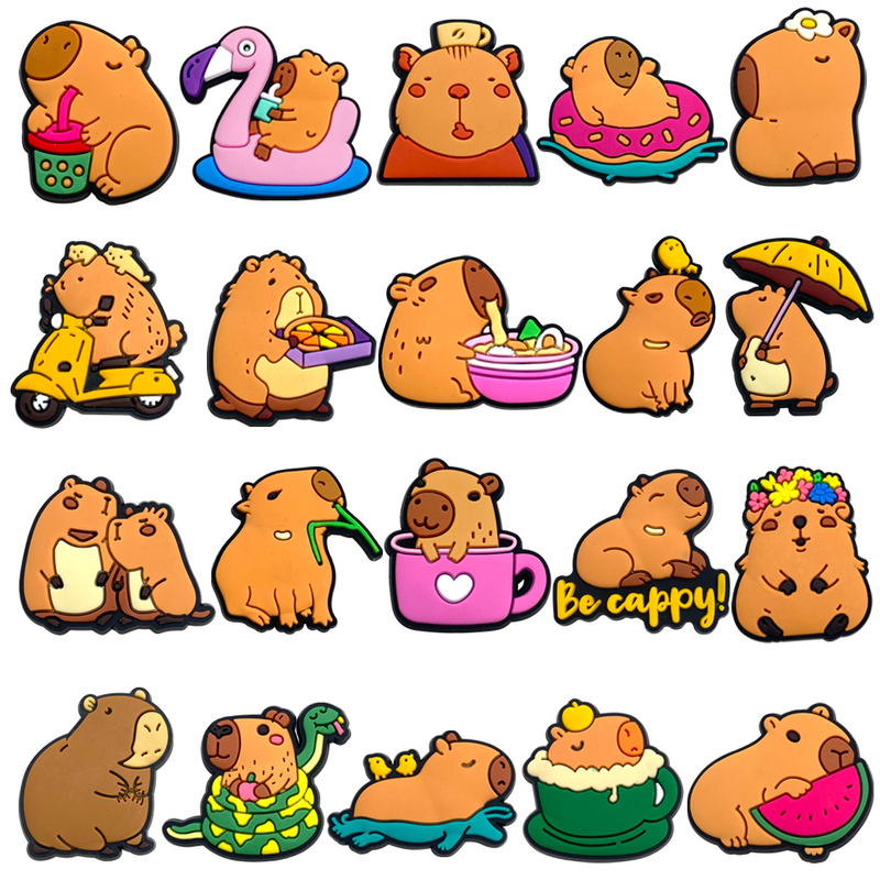 Capybara-dijes de zapatos de dibujos animados de animales para zuecos, sandalias, decoración, accesorios para zapatos, dijes para amigos, regalos