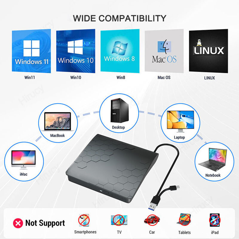 Externes Blu-ray-Laufwerk USB 3,0 Typ-C-CD-DVD-BD-Player Brenner tragbares optisches Laufwerk für MacBook Laptop-Desktop-PC
