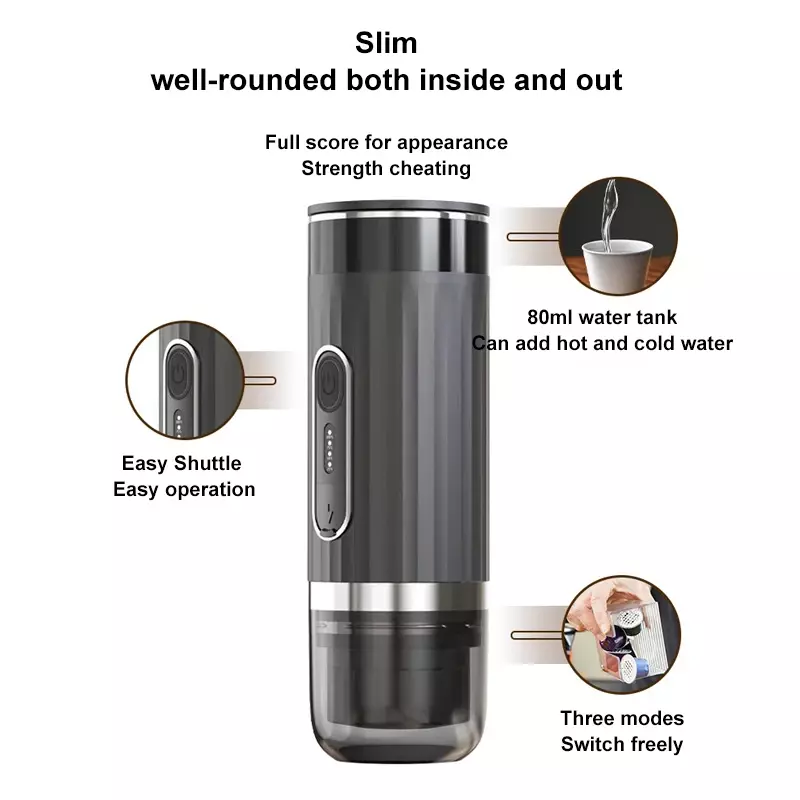 Portable Italian Espresso Machine 3-in-1 Capsule Powder Electric Outdoor Car Mounted Wireless Heating Coffee Machine Fast Charge