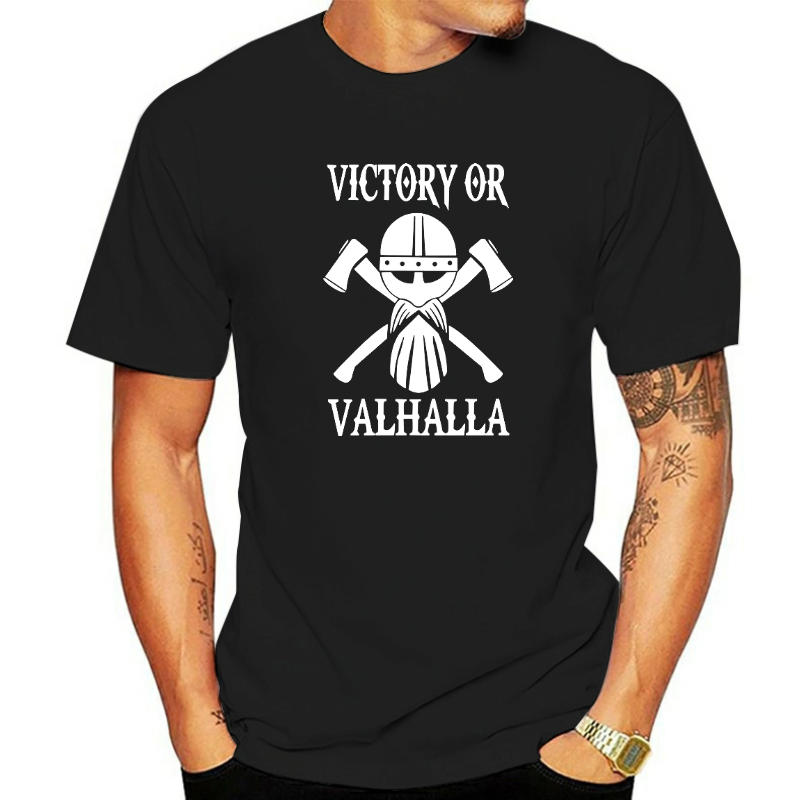 Maglietta da uomo estiva Viking / Norse "Victory or Valhalla" t-shirt in cotone pesante t-shirt unisex adolescenti cool tops
