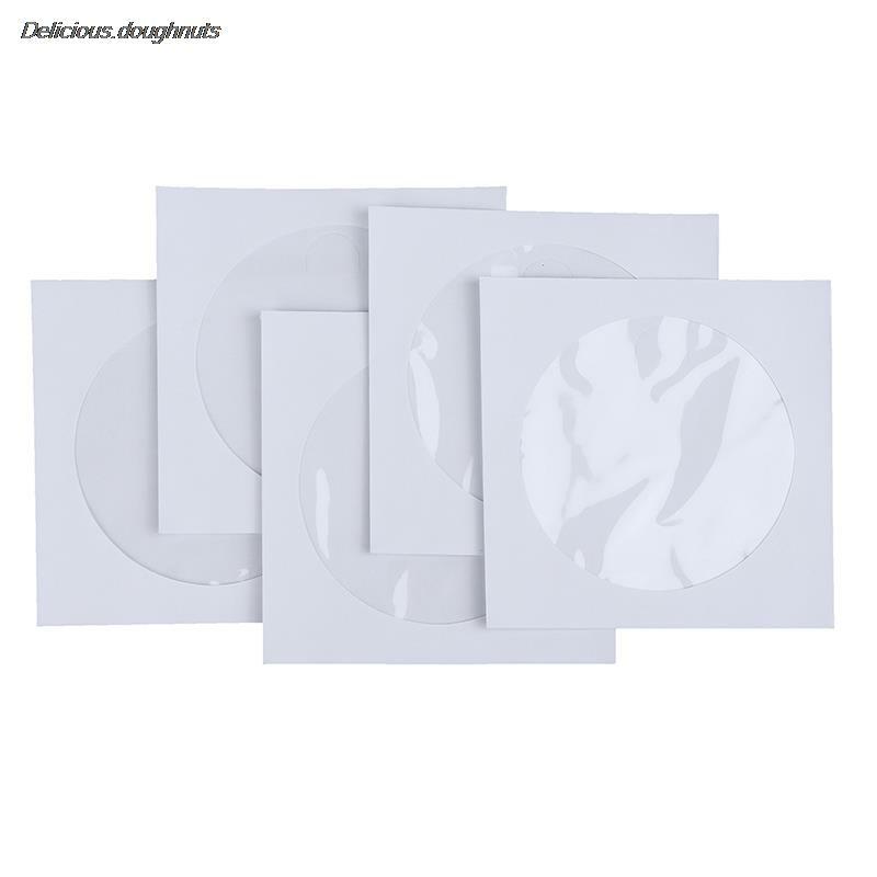 Enveloppes de Rangement à Fenêtre Transparente, Sac en Papier Plié Blanc à Rabat, 12.5cm, pour /05/2019 CD et DVD, 10/50 Pièces
