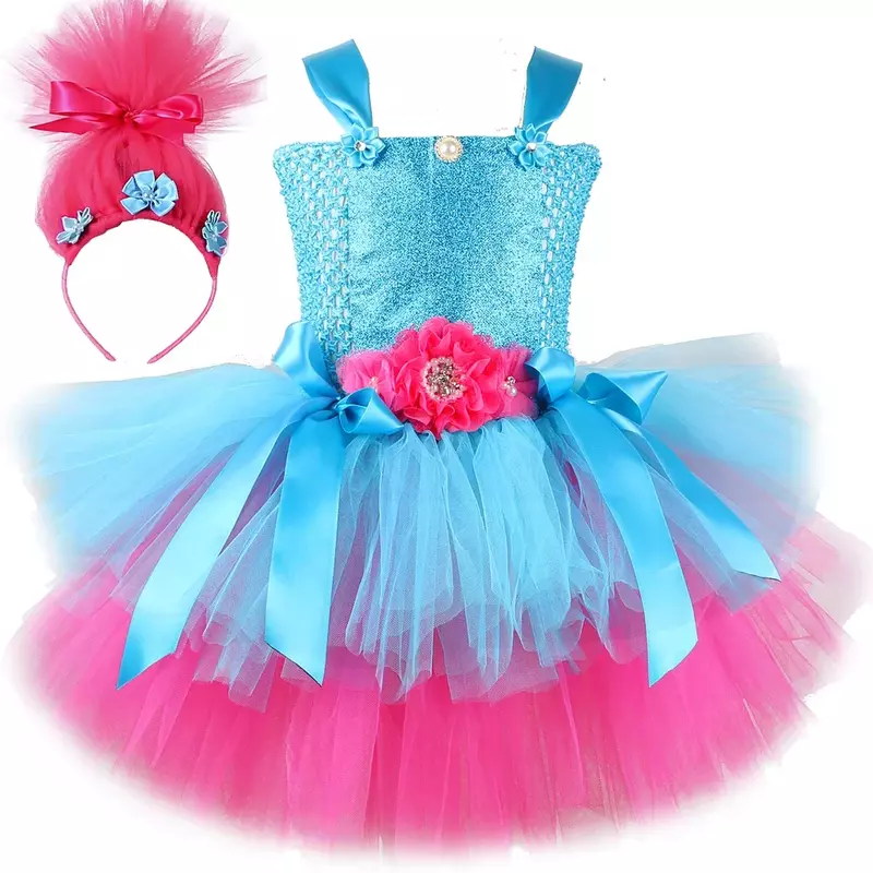 Trolle Tutu Kleid für Mädchen Prinzessin Mohn Geburtstag Kostüme für Kinder magische Elfen Halloween Kleider Mädchen Fee Blumen Outfits