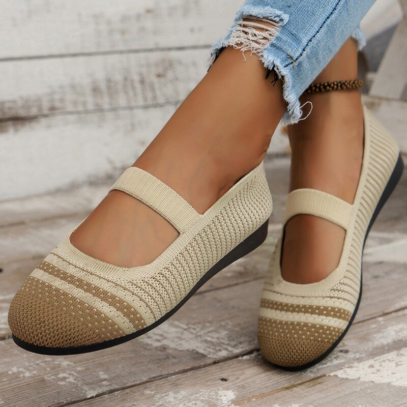 Sepatu wanita kasual permukaan jaring antilembap, sepatu wanita penutup kaki dangkal mulut rendah sol lembut musim semi musim gugur 2024