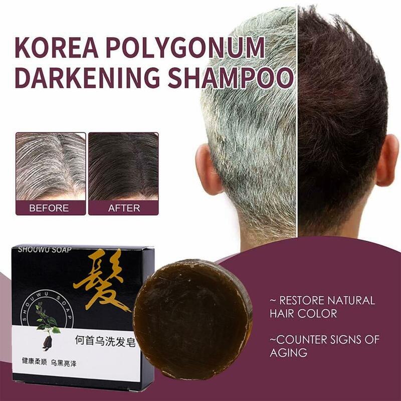 Natural Black Hair Darkening Shampoo Bar Polygonum Shampoo Solid Conditionermoisturize Repair Hair Soap Care B9e2