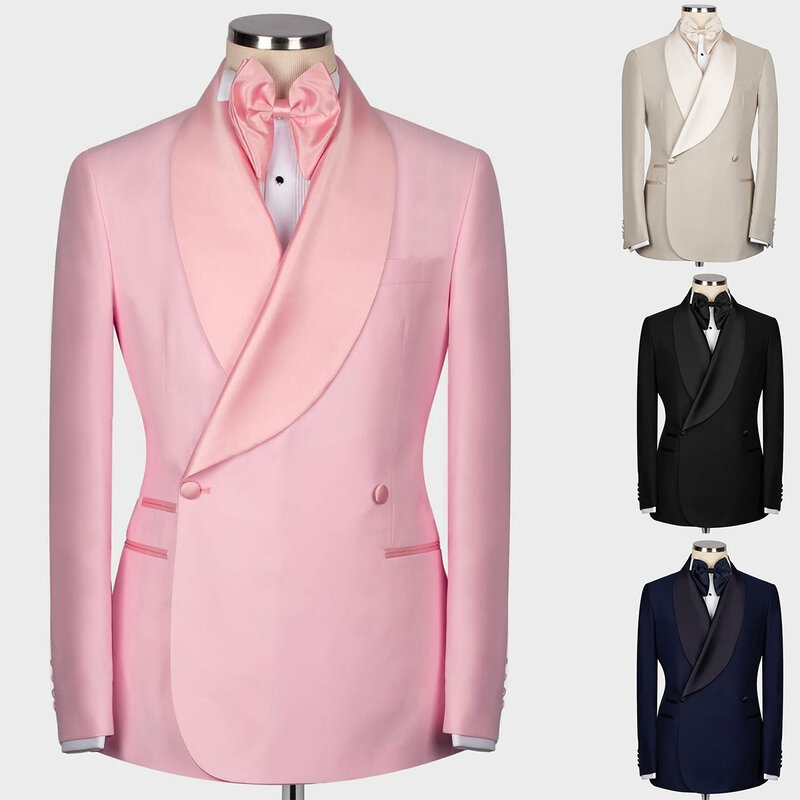 남성용 클래식 웨딩 수트, 목도리 라펠 신랑 착용, 슬림핏 비즈니스 사무실 턱시도, 재킷 바지, 맞춤 제작, 2 개