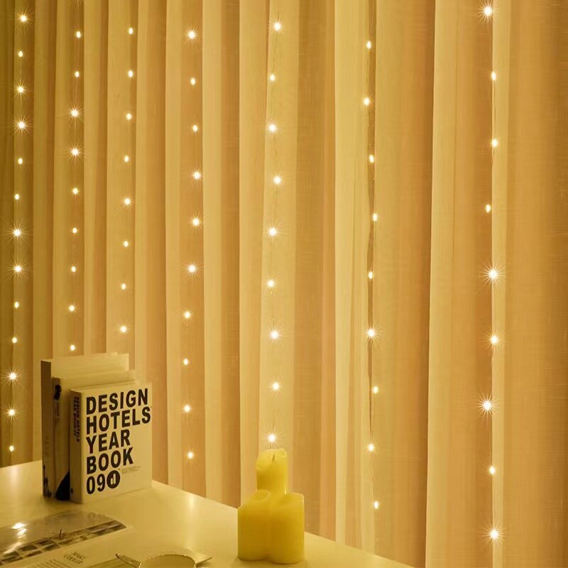 Cortina de luces LED con Control remoto, guirnalda de luces de hadas, cálida, blanca, colorida, decoración de dormitorio, vacaciones, boda y Navidad