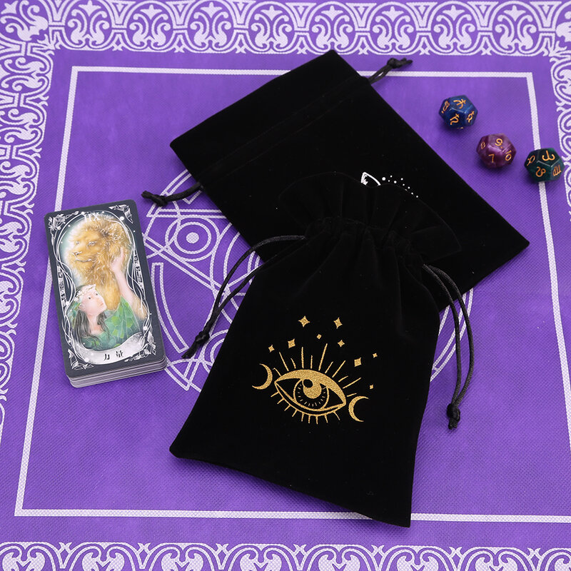 Bolsa de almacenamiento de cartas de oráculo, terciopelo negro, fase lunar, Tarots, runas, constelación, bruja, accesorios de adivinación, bolsa de dados de joyería, 1 pieza