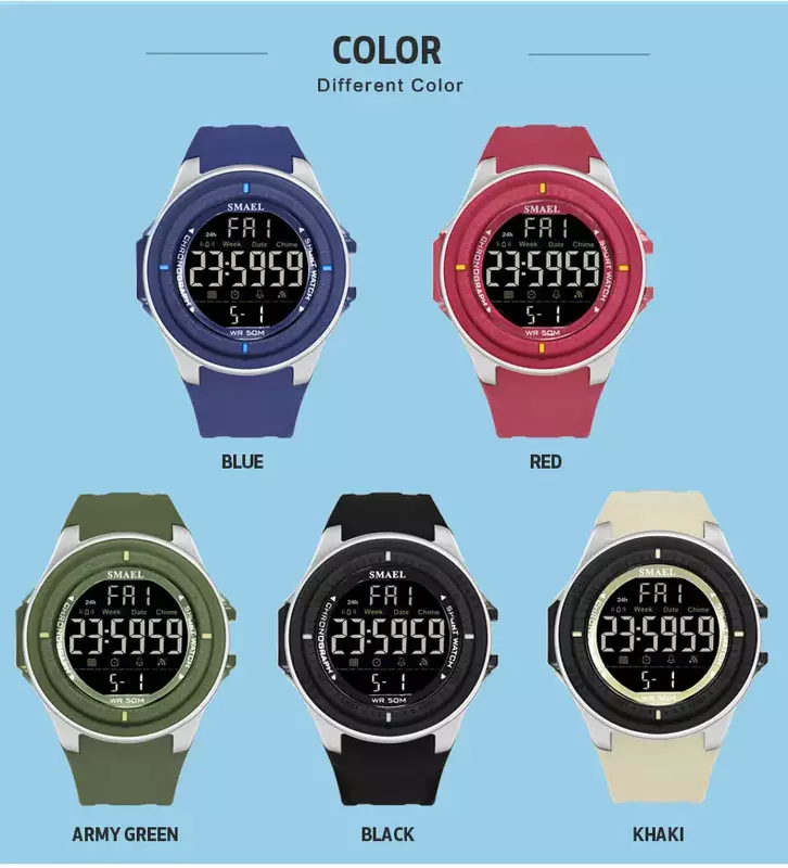 SMAEL Brand Men Sports Watches Digital LED Big Dial Chronograph Men's Fashion Casual Electronics Wristwatches Man Military Clock
