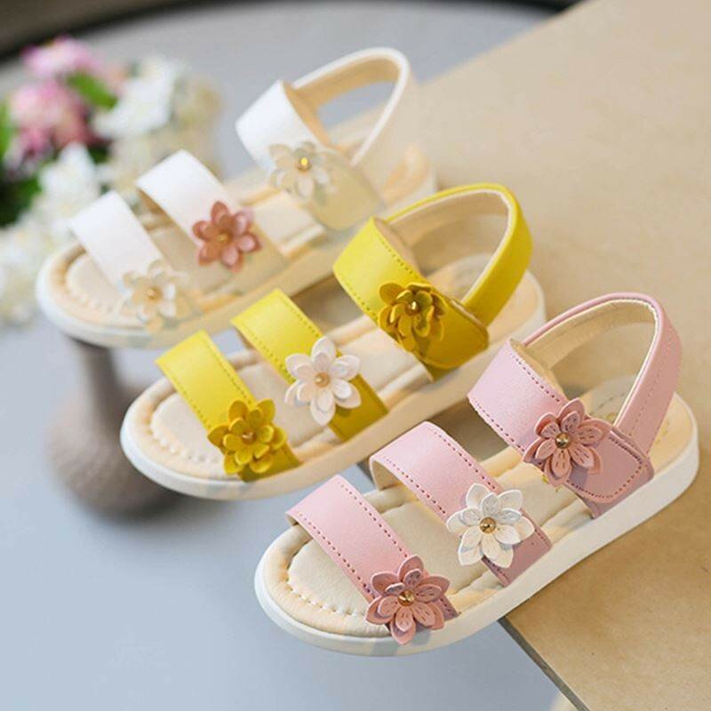حذاء للأطفال صيف جديد أطفال أحذية جميلة زهرة موضة صندل للبنات ماجيك حذاء طفل للأطفال صندل وردي أبيض حجم 21-37