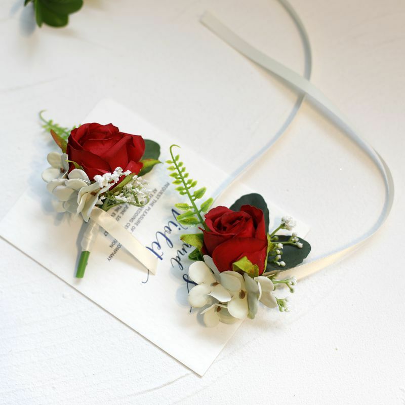 Ślubna druhna kwiaty na nadgarstek stanik bal Party Boutonniere różana bransoletka tkanina kwiaty ręczne akcesoria weselne