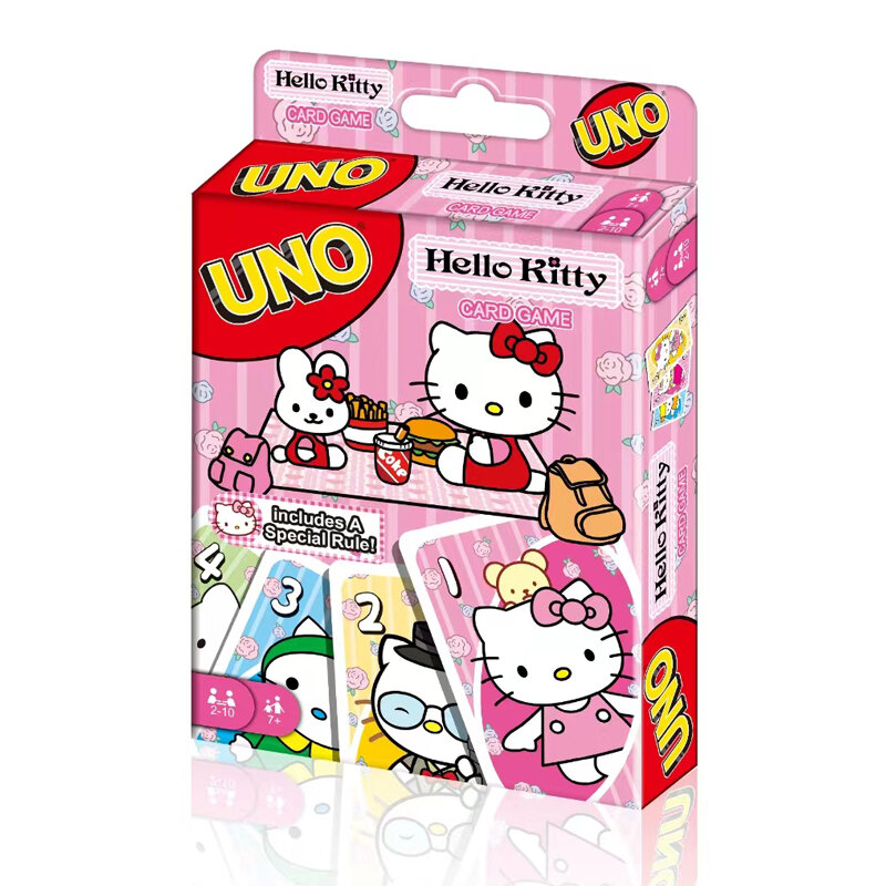 Mattel Games UNO Hello Kitty, juego de cartas para Noche Familiar con gráficos temáticos de programa de Tv y una regla especial para 2-10 jugadores