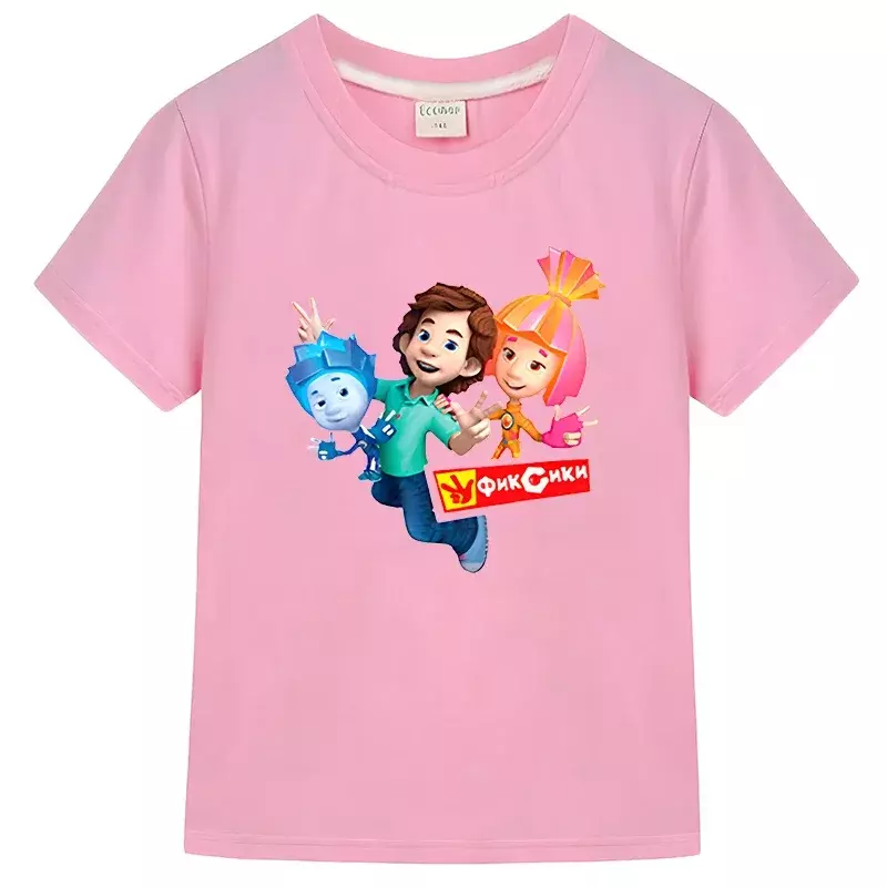 Kaus lengan pendek anak laki-laki dan perempuan, T-shirt katun satu potong kasual kartun Rusia untuk anak-anak