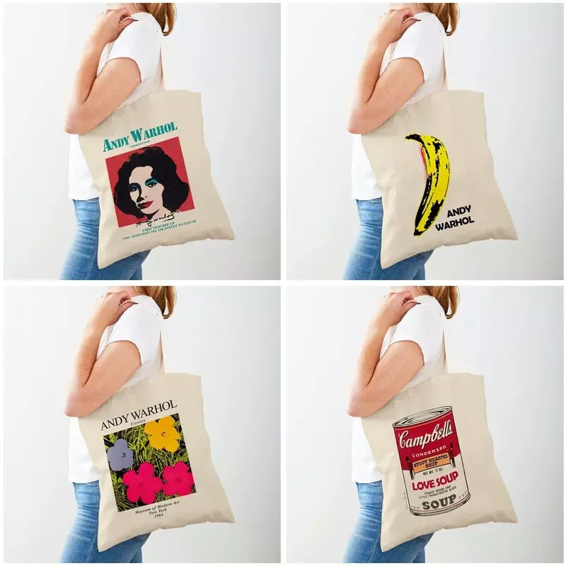 BBA172 винтажная сумка-шоппер на плечо с рисунком Энди вархола, абстрактные женские сумки для покупок, повседневные холщовые женские сумки с двойным принтом
