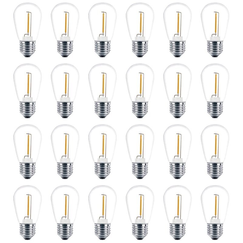 S14 Lâmpadas de substituição LED inquebráveis, luz solar ao ar livre, branco quente, 3V, 24 Pack