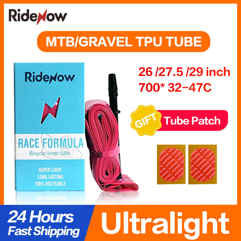 Ridenow tubo de TPU ultraligero para bicicleta de montaña, neumático interior de 26/27,5/29 pulgadas, 45mm/65mm/85mm para grava 700c 32c-47c, tubo superligero