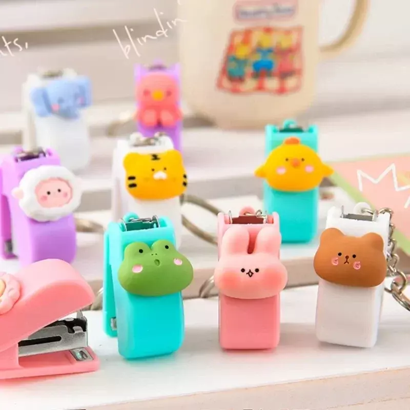 Cute Portable Cartoon Animal Mini Trumpet Stapler Paper Binder Stationery NO.10 Staples Office Binding Tool School Supplies