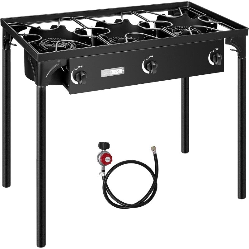 VIVOHOME Outdoor 3-Burner Stove, Max. 225,000 BTU/hr, Heavy Duty Tri-Propane Cooker with Detachable Legs Stand