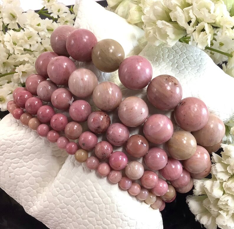Rosa Natural Rhodonite Beads estiramento Pulseira, cura, calmante, equilíbrio, alívio da ansiedade, 4mm, 6mm, 8mm, 10mm, 12mm