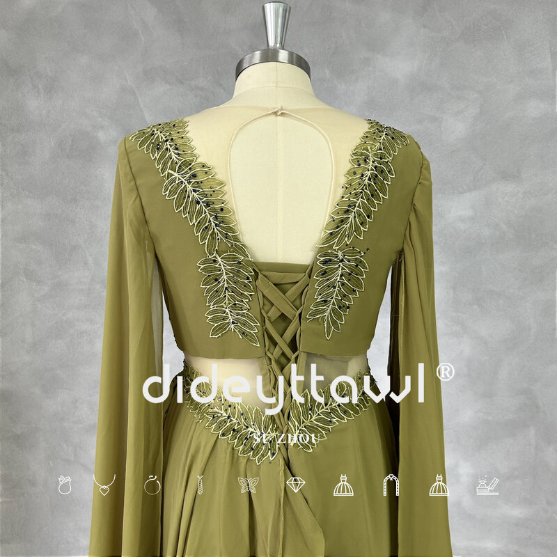 DIDEYTTAWL Real Photos Eras Tour Leaf Appliques V-Neck Cut Out Long Sleeves Prom Dress A Line Tiered Lace Up Back Evening Gown