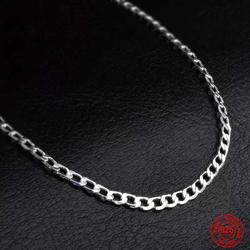 40-75cm 925 Sterling Silver 2MM Flat Necklace Chain For Women Men Fashion Wedding Party Jewelry Gift
