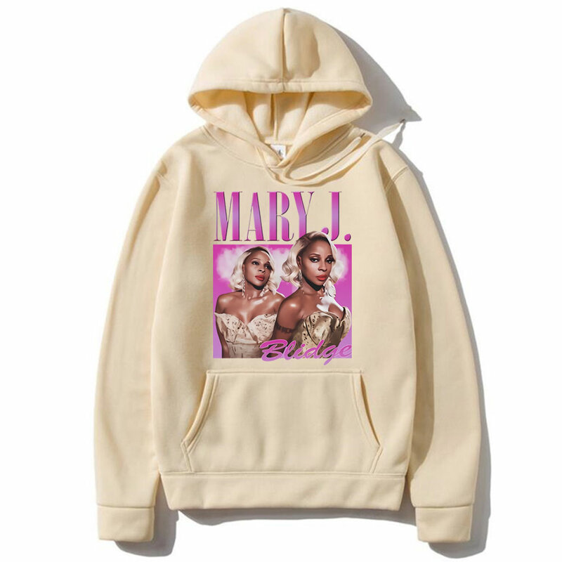 Raper Mary J Blige wydruk graficzny bluza z kapturem kobiety Hip Hop Vintage bluza oversize męskie polar na co dzień bawełniane bluzy z kapturem