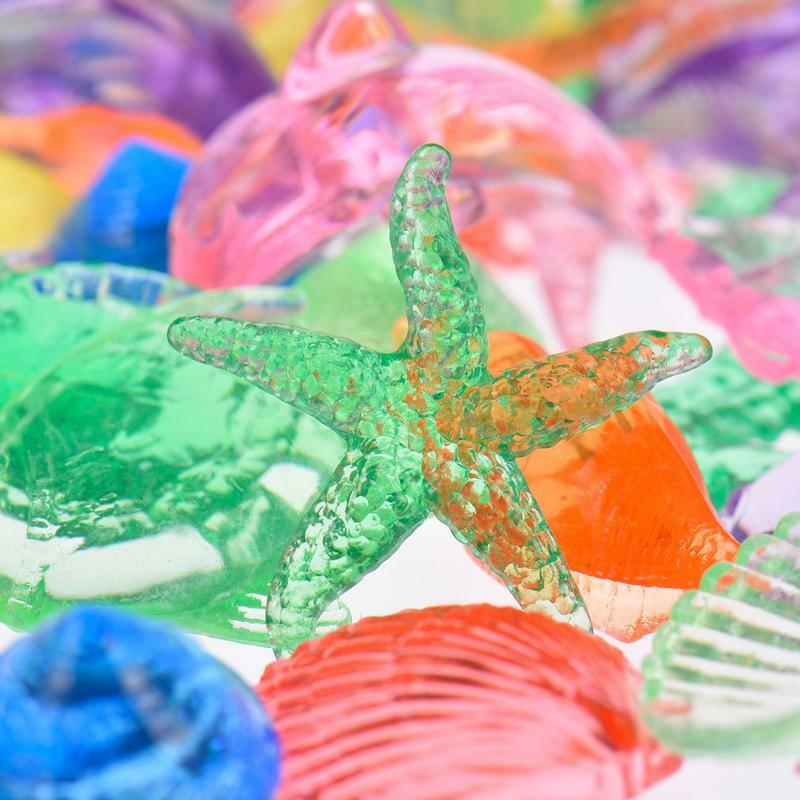 Gemas acrílicas transparentes de 100 piezas para niños, conjunto de animales marinos coloridos, decoración de piscina, juguetes de buceo y natación de verano, joyas de cristal