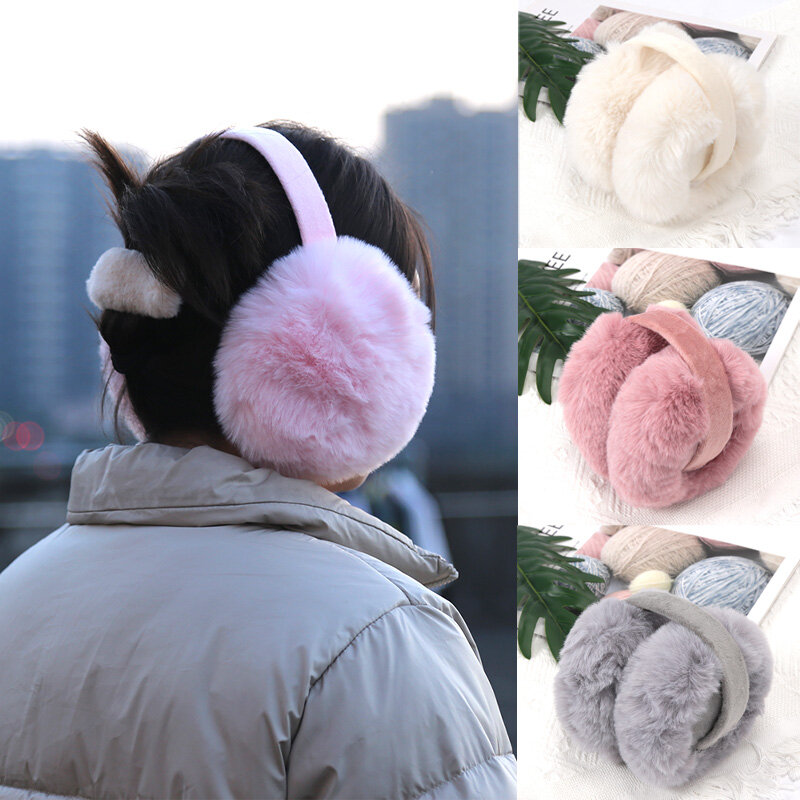 Cute Girl Soft Earmuffs Women Ear Keep Warmer Plush Solid Color Winter Adjustable Foldable Ear Protection Muffs Earflap