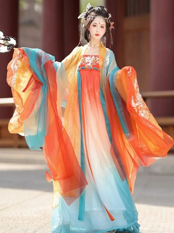 YiLinFang 5Pc Set Tang Dynasty ricamo arancione Hanfu donna elegante antico cinese Chest-skirt abito da fata abbigliamento cinese