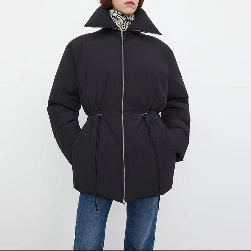 스탠드 칼라 슬림 다운 재킷 여성용, 따뜻한 코트 패션