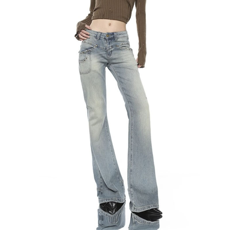 High-waisted Women's Elegant Fashion Flared Jeans Blue Streetwear High-waisted High Quality Skinny Mom Pants y2k Denim Trousers
