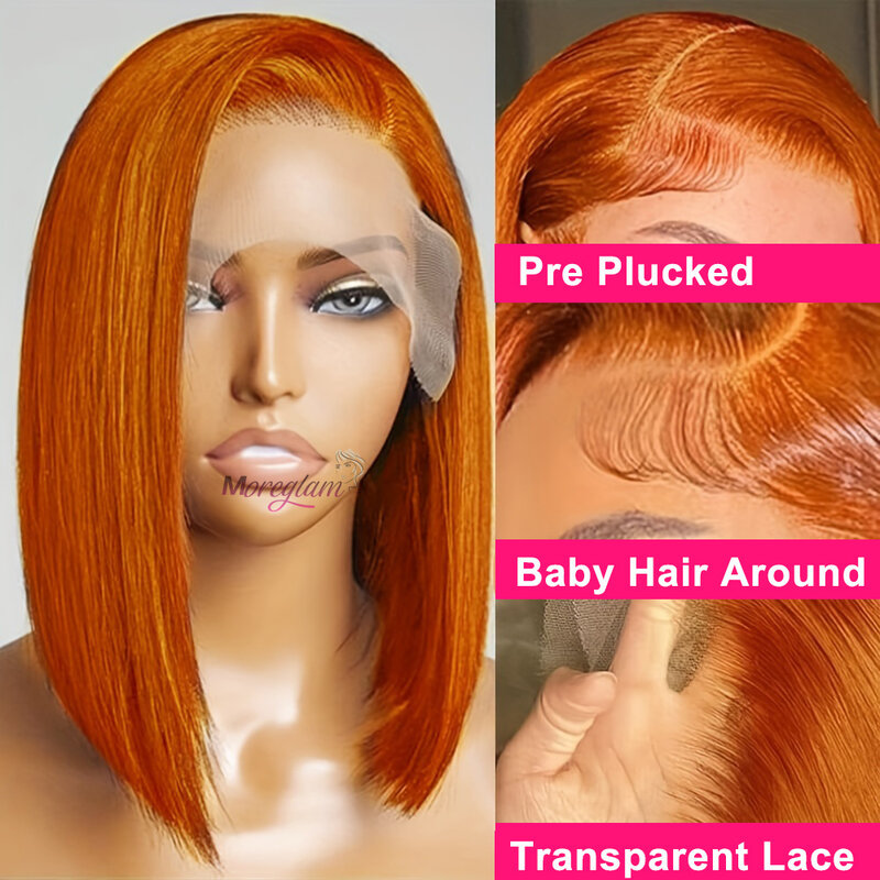 Short Ginger Orange Bob Lace Wig Colored Human Hair Wigs For Women 13x4 Bone Straight Lace Fronta Wig Brazilian Remy Pre Plucked