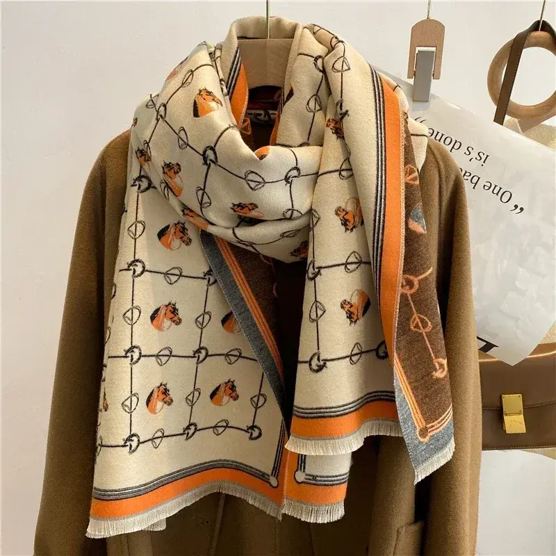 Sciarpa a scialle spessa per donna sciarpa invernale di lusso in Cashmere caldo fazzoletto da collo Bandana Fashion Print Poncho Pashmina Bufanda 2022
