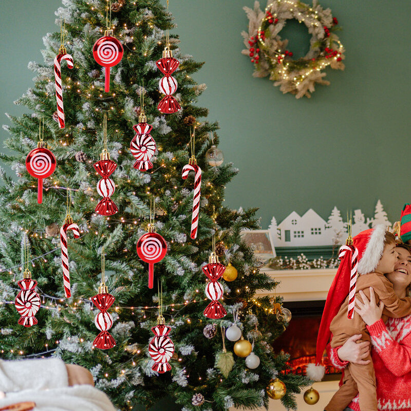 Colgante de bastón de caramelo para Piruleta de Navidad, 6 piezas, bola colgante para árbol de Navidad, adornos navideños para el hogar, regalo de Año Nuevo 2024