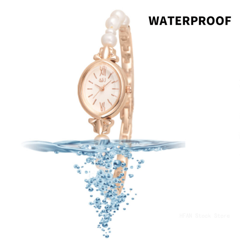 Relógio de quartzo com pérolas de água doce feminino, relógio de pulso elegante e natural, ponteiro casual, doce presente para ela