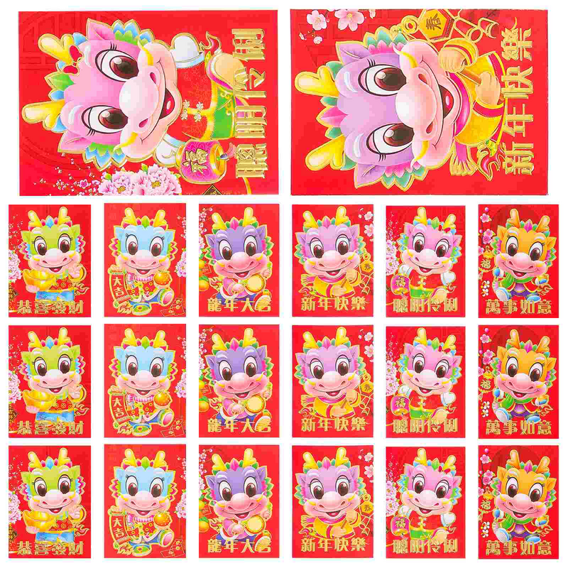 30 buah amplop paket kertas merah naga Cina hadiah keberuntungan tas uang tas Tahun Baru tiga dimensi Festival Musim Semi 2024