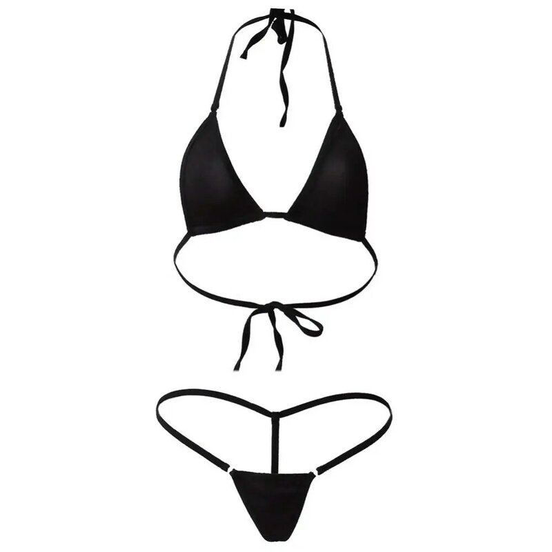 Summer Swimwear for Girls 2Pcs Lady Sexy Solid Color Halter Mini Bra G-String Bikini Set Swimwear Swimsuit