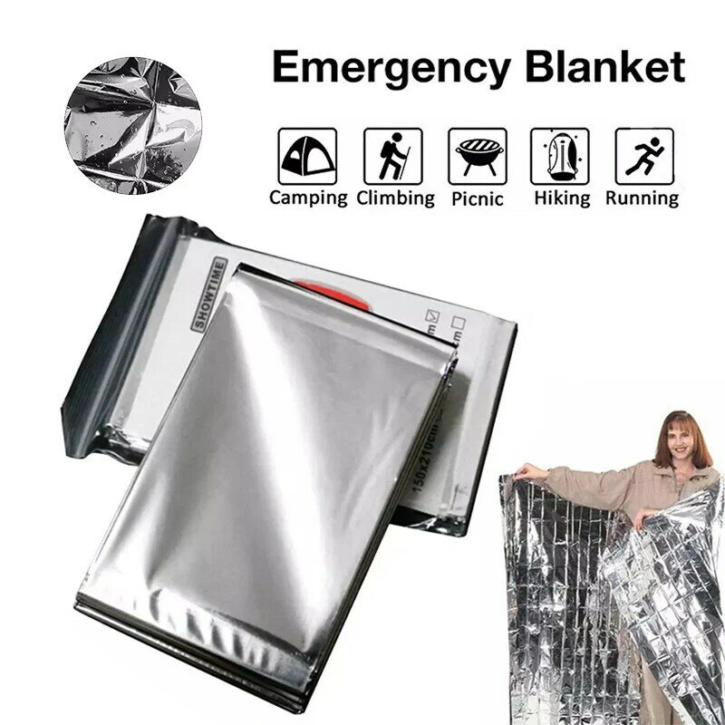 Manta térmica de emergencia para exteriores, manta de supervivencia impermeable, papel de aluminio, espacio caliente, manta de rescate de emergencia